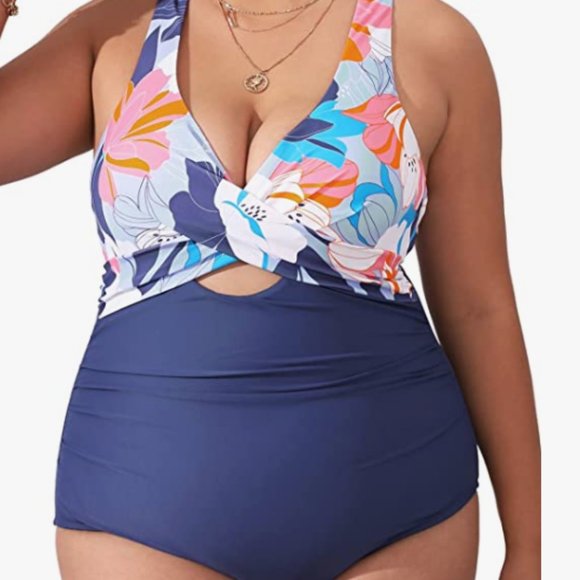 CUPSHE Swimsuit, 2X, Ruched Tummy, Crisscross Tie Back - Picture 5 of 8